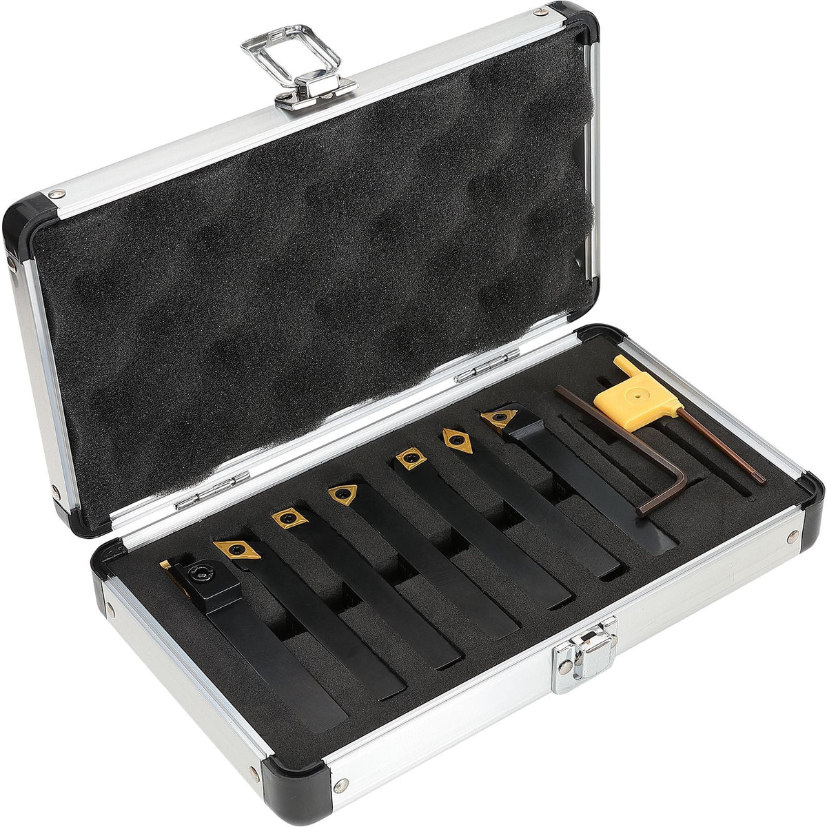 Indexable Carbide Lathe Tools 1/2" Metal Lathe Cutting Tools 7 Pcs/Set Indexable lathe tools Super-Hard 40CR Lathe Bits Carbide Lathe Tool for Lathe Black Compact and Portable