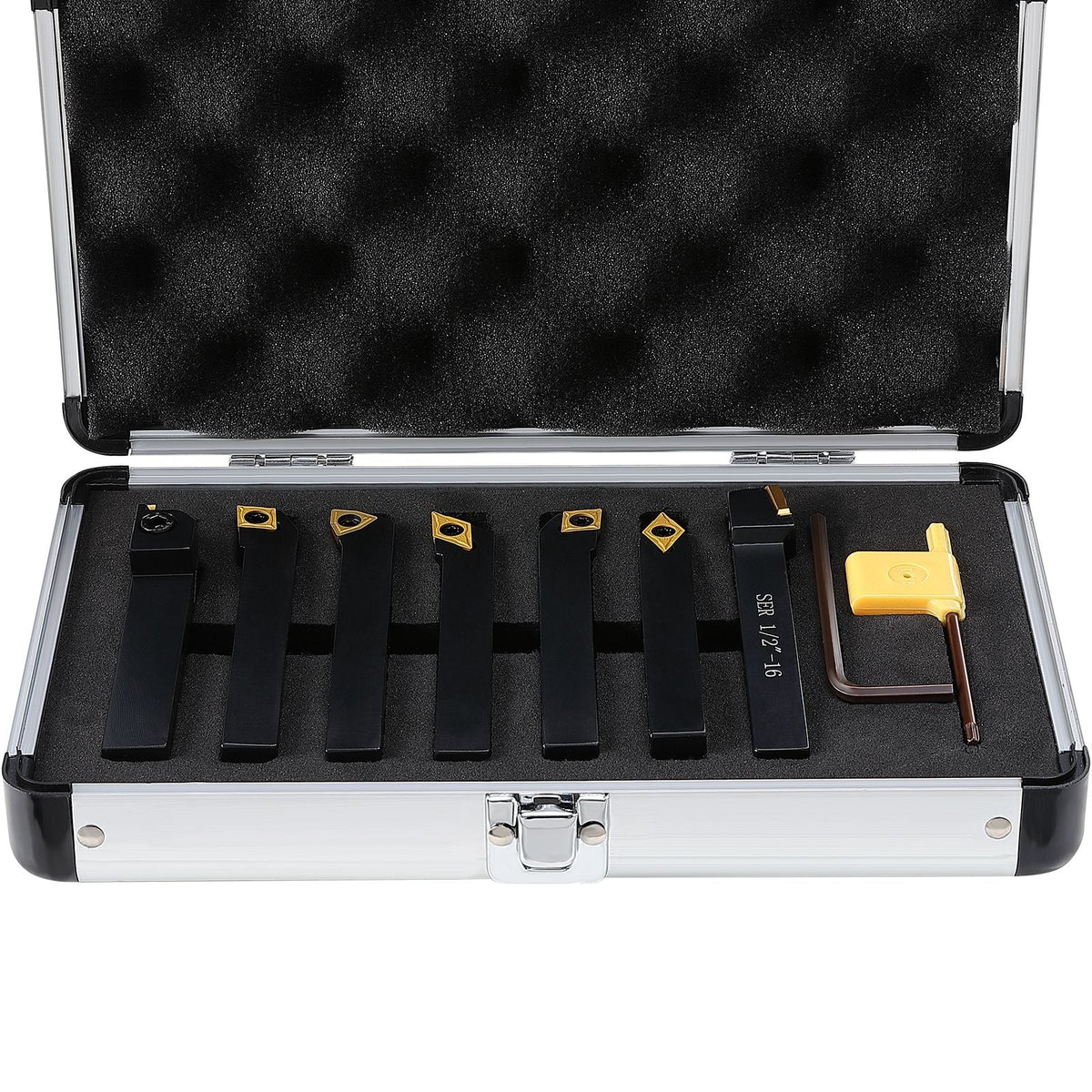 Indexable Carbide Lathe Tools 1/2" Metal Lathe Cutting Tools 7 Pcs/Set Indexable lathe tools Super-Hard 40CR Lathe Bits Carbide Lathe Tool for Lathe Black Compact and Portable