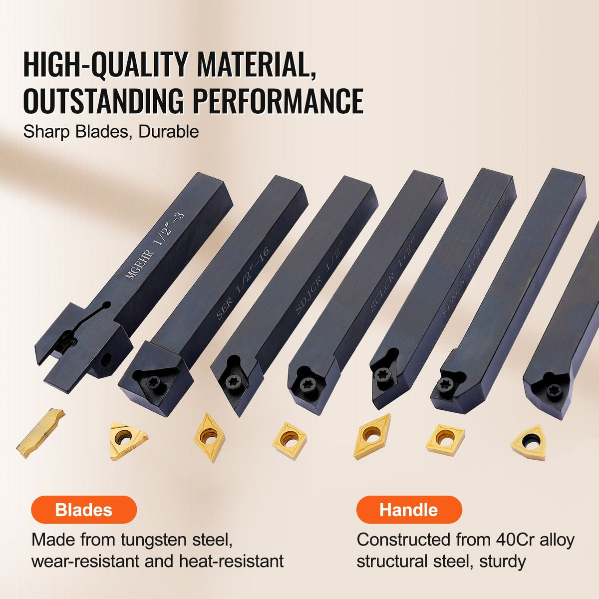 Indexable Carbide Lathe Tools 1/2" Metal Lathe Cutting Tools 7 Pcs/Set Indexable lathe tools Super-Hard 40CR Lathe Bits Carbide Lathe Tool for Lathe Black Compact and Portable