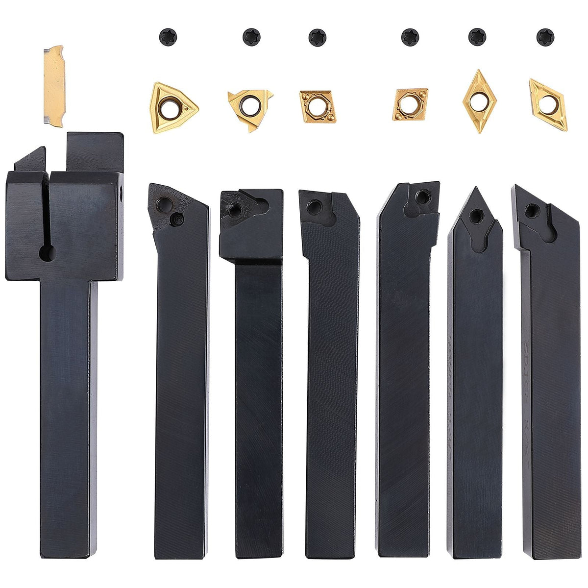 Indexable Carbide Lathe Tools 1/2" Metal Lathe Cutting Tools 7 Pcs/Set Indexable lathe tools Super-Hard 40CR Lathe Bits Carbide Lathe Tool for Lathe Black Compact and Portable