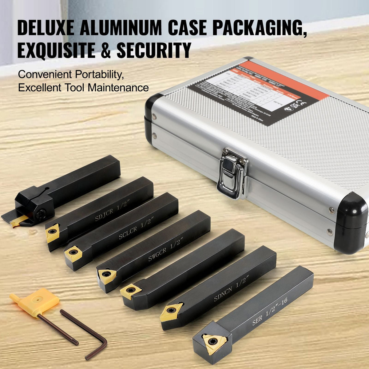 Indexable Carbide Lathe Tools 1/2" Metal Lathe Cutting Tools 7 Pcs/Set Indexable lathe tools Super-Hard 40CR Lathe Bits Carbide Lathe Tool for Lathe Black Compact and Portable