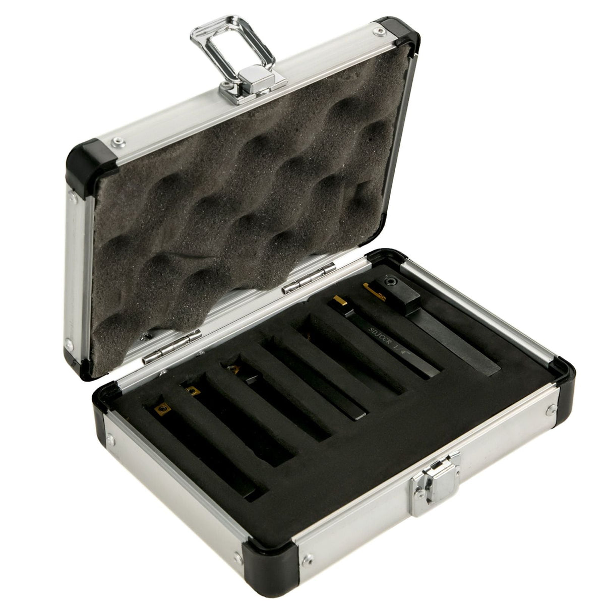 Indexable Carbide Tools 1/4\" Industrial Lathe Tools 7Pcs/Set Turning Tool Set Super-hard 40cr Mental Lathe Tools Inserts Carbide Tool Holder for Lathe in Black with Portable Case