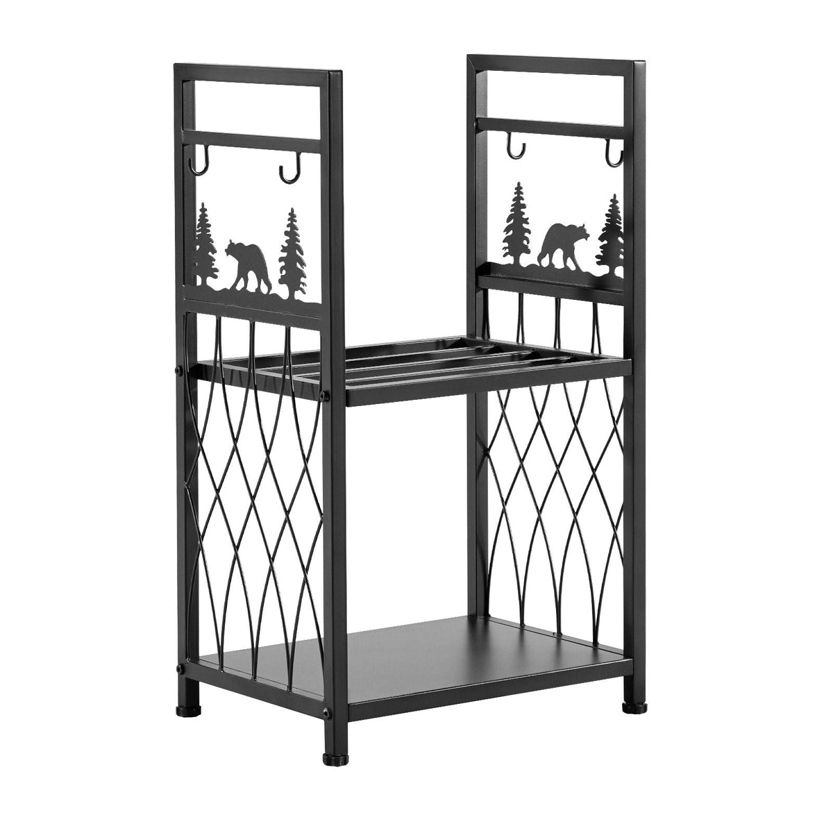 Indoor Firewood Rack, 1.3 ft 2-Tier Firewood Holder with Fireplace Tools, Brush, Shovel, Poker, Tongs, Heavy Duty Log Wood Rack, 400 lbs Weight Capacity, Wood Pile Storage Stacker for Fire Pit