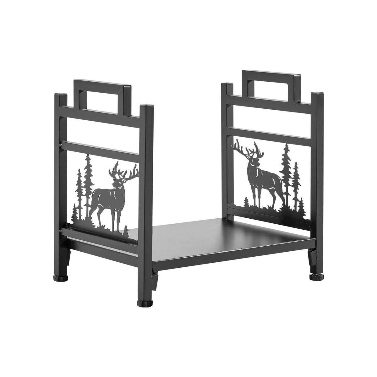 Indoor Firewood Rack, 1.5 ft Curved Log Holder with Canvas Carrier, 40lb Weight Capacity Wood Storage Stand, Powder-Coated Steel Firewood Holder, Heavy Duty Wood Pile Stacker Rack for Fireplace