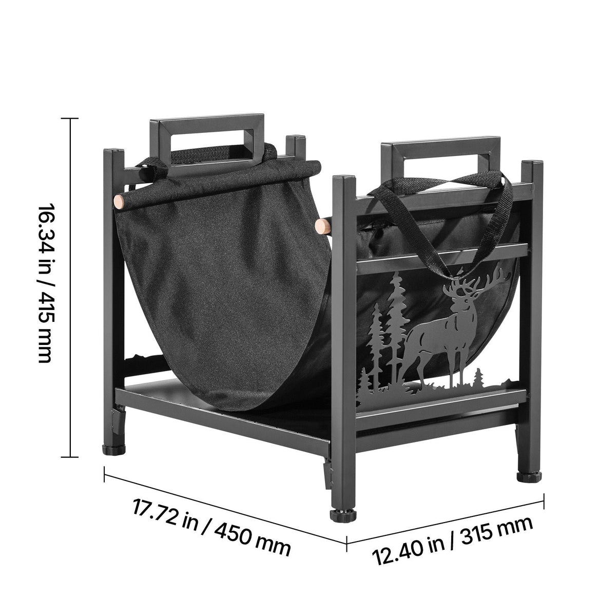 Indoor Firewood Rack, 1.5 ft Curved Log Holder with Canvas Carrier, 40lb Weight Capacity Wood Storage Stand, Powder-Coated Steel Firewood Holder, Heavy Duty Wood Pile Stacker Rack for Fireplace