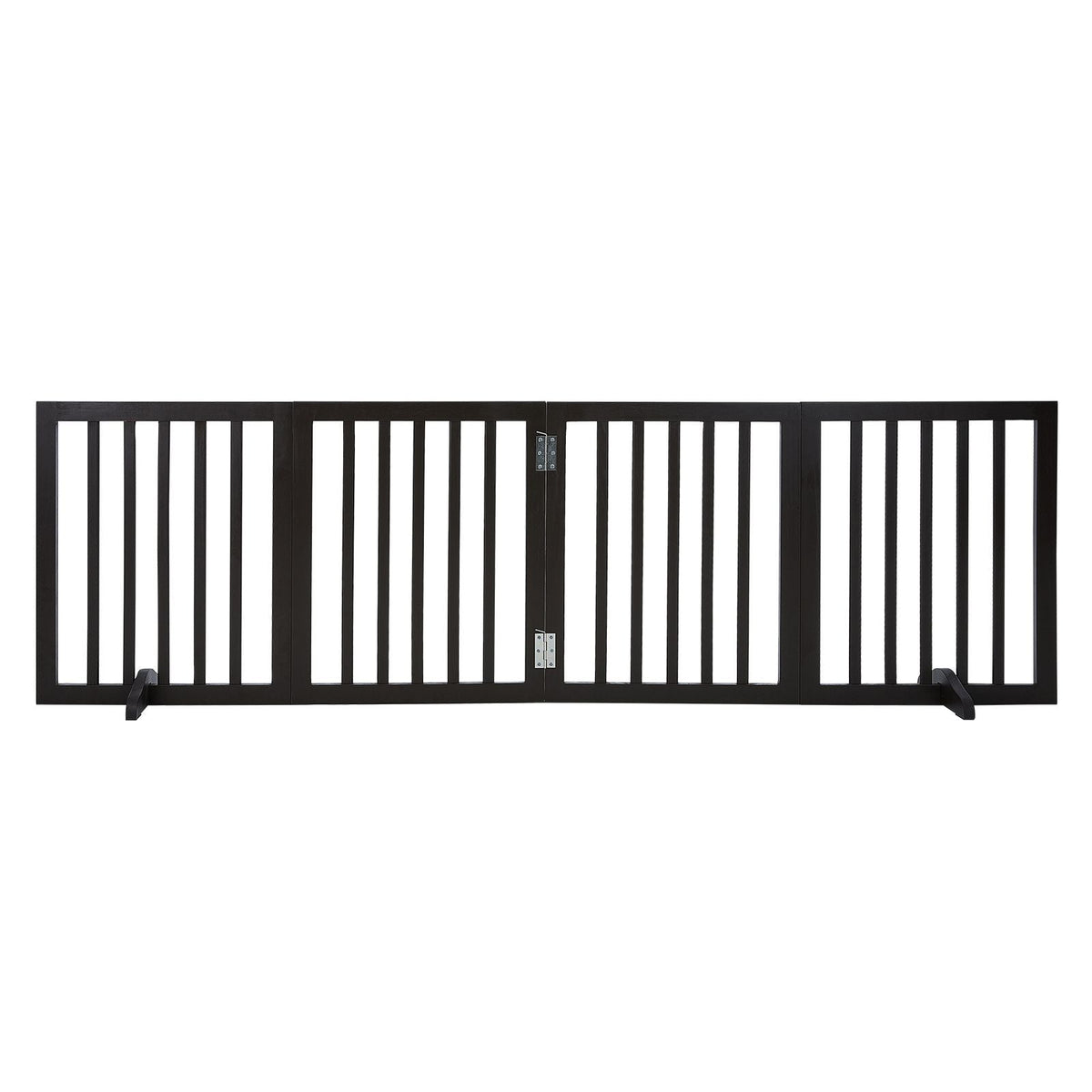 Indoor Pet Barrier, 24" Height x 80.3" Width, 4-Panel Folding Gate for Pets, Adjustable and Versatile Dog Fence for Both Wide and Slim Openings, Quiet Foot Pads, in Brown
