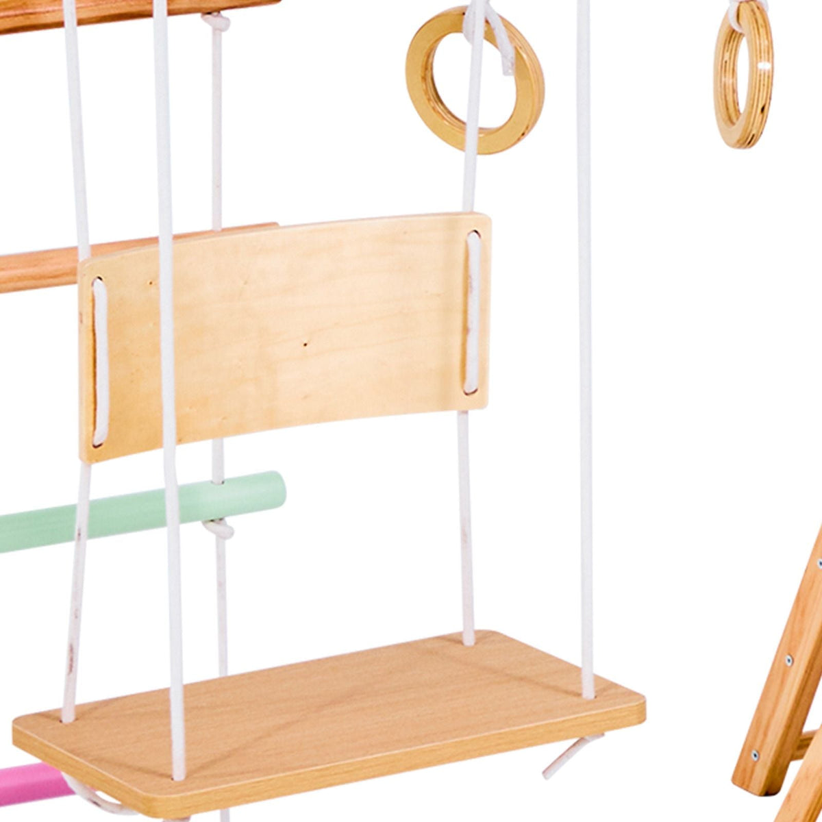 Indoor Playground Jungle Gym, 8-in-1 Wooden Indoor Playground Playset, 220LBS Loading Montessori Climbing Toys with Swing, Slide, Monkey Bar, Gym Rings, Wooden / Rope Ladder, Climbing Net & Bar