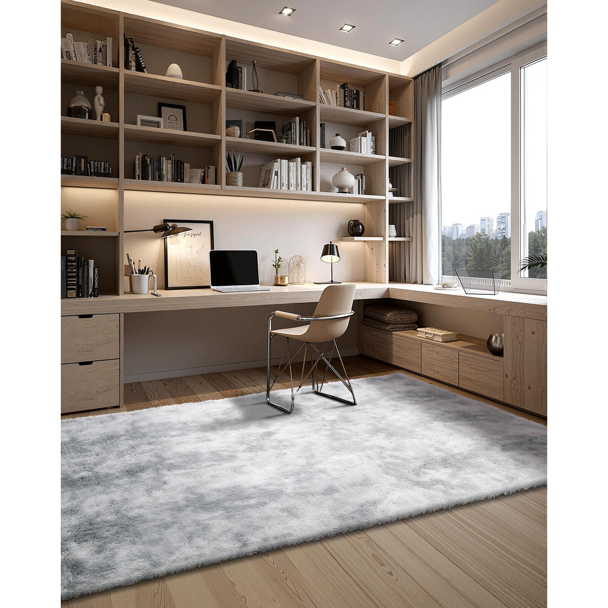 Indoor Plush Area Rugs, 6 x 9 ft Soft Plush Carpet, Furry Shag Area Rugs for Living Room, Bedroom, Modern Home Decor Aesthetic Long-Pile Rug, Non-Shedding, Slip-Resistant, Tie-Dye Light Gray