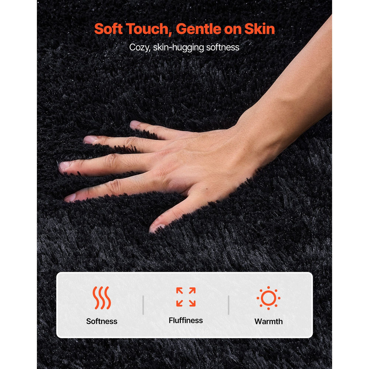 Indoor Plush Area Rugs, 8 x 10 ft Soft Plush Carpet, Furry Shag Area Rugs for Living Room, Bedroom, Sunroom, Modern Home Decor Aesthetic, Non-Shedding, Non-Woven, Slip-Resistant, Black