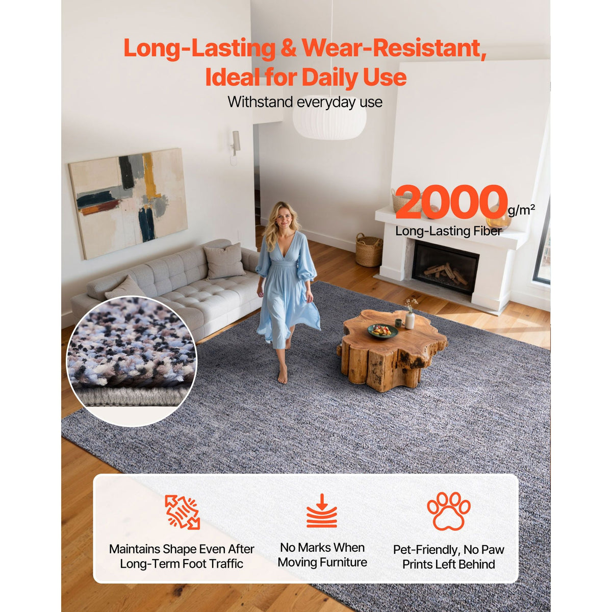 Indoor Plush Area Rugs, 9 x 12 ft Plush Carpet, Area Rugs Furry with Long Plushs Pile, Thick & Durable High-Pile Rug for High-Traffic Areas, Non-Shedding & Non-Slip Backing, Blue-Gray