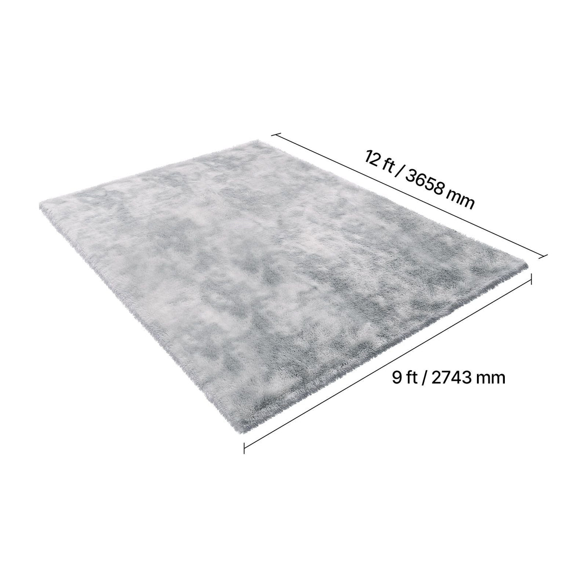 Indoor Plush Area Rugs, 9 x 12 ft Soft Plush Carpet, Furry Shag Area Rugs for Living Room, Bedroom, Modern Home Decor Aesthetic Long-Pile Rug, Non-Shedding, Slip-Resistant, Tie-Dye Light Gray