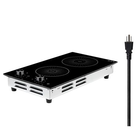 Induction Cooktop 12inch 2 Burners Built-in Electric Stove 110V 1800W, Countertop Induction Burner, with 11 Power Levels, Knob Control, Ceramic Glass Surface, Child Lock, for Kitchen, RV
