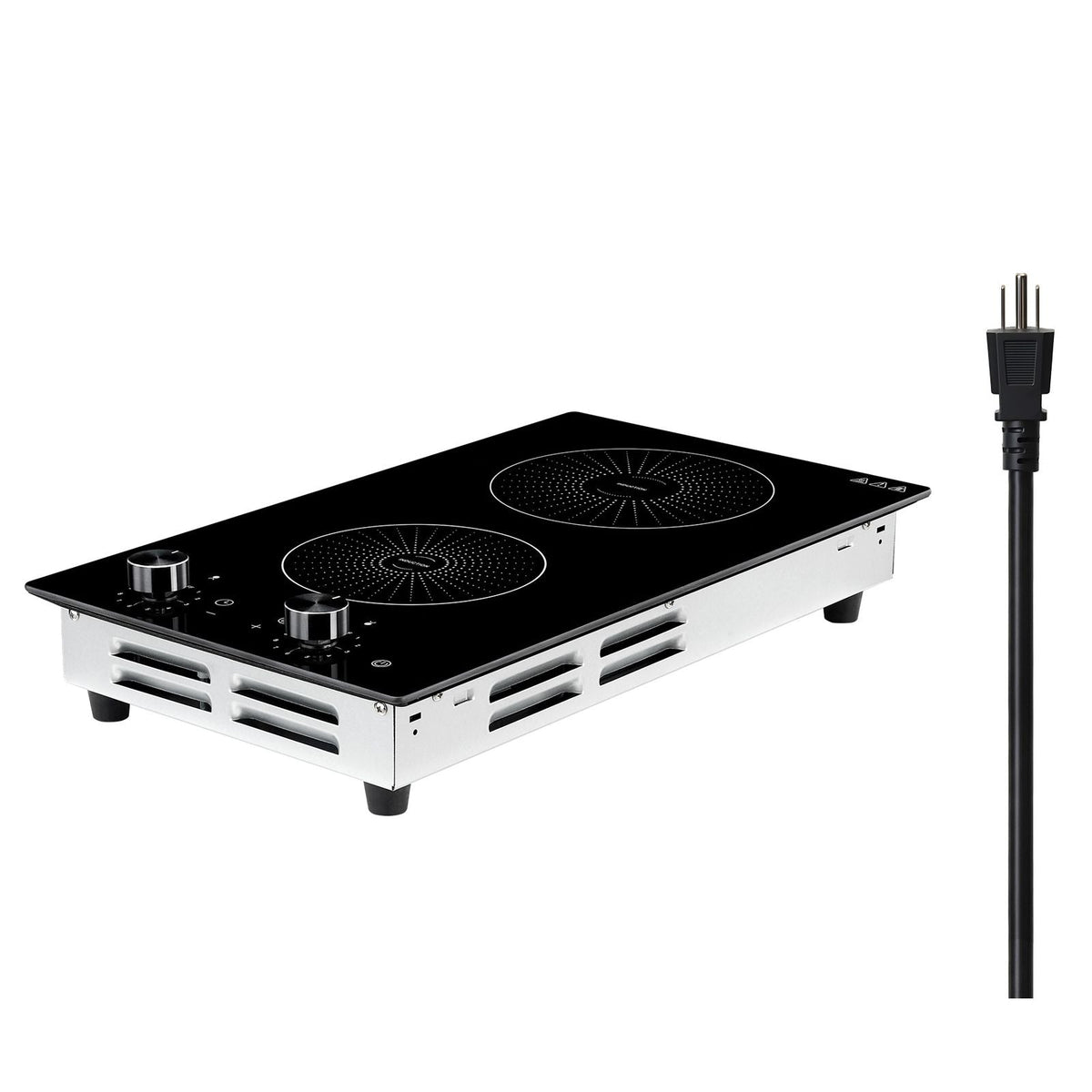 Induction Cooktop 12inch 2 Burners Built-in Electric Stove 110V 1800W, Countertop Induction Burner, with 11 Power Levels, Knob Control, Ceramic Glass Surface, Child Lock, for Kitchen, RV