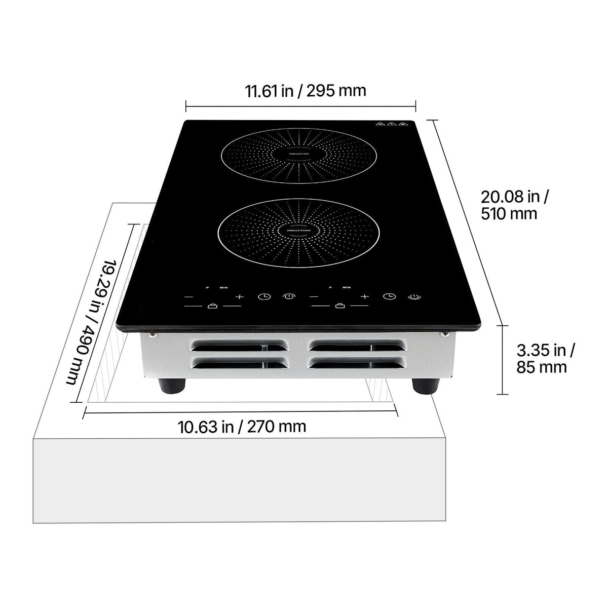 Induction Cooktop 12inch 2 Burners Built-in Electric Stove 110V 1800W, Countertop Induction Burner, with 9 Power Levels, LED Touch Screen, Ceramic Glass Surface, Child Lock, for Kitchen, RV