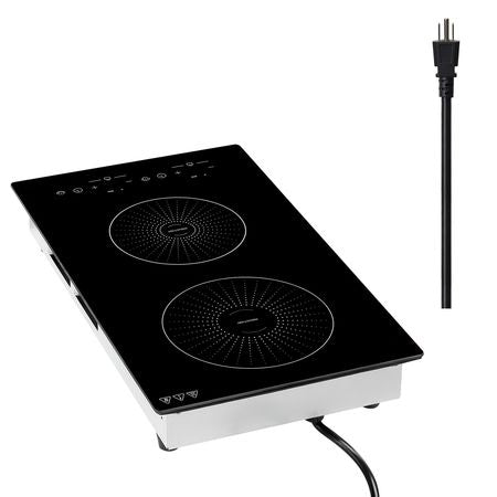 Induction Cooktop 12inch 2 Burners Built-in Electric Stove 110V 1800W, Countertop Induction Burner, with 9 Power Levels, LED Touch Screen, Ceramic Glass Surface, Child Lock, for Kitchen, RV