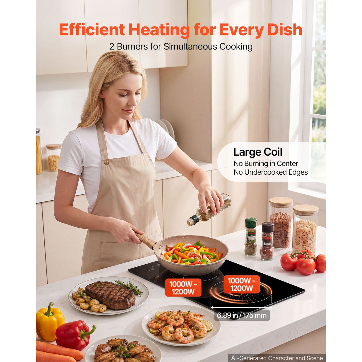 Induction Cooktop 12inch 2 Burners Built-in Electric Stove 110V 1800W, Countertop Induction Burner, with 9 Power Levels, LED Touch Screen, Ceramic Glass Surface, Child Lock, for Kitchen, RV
