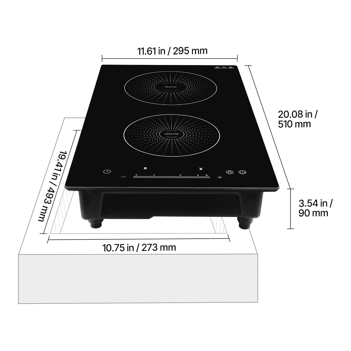 Induction Cooktop 12inch 2 Burners Built-in Electric Stove 110V 1800W, Countertop Induction Burner, with 9 Power Levels, LED Touch Screen, Ceramic Glass Surface, Child Lock, for Kitchen, RV