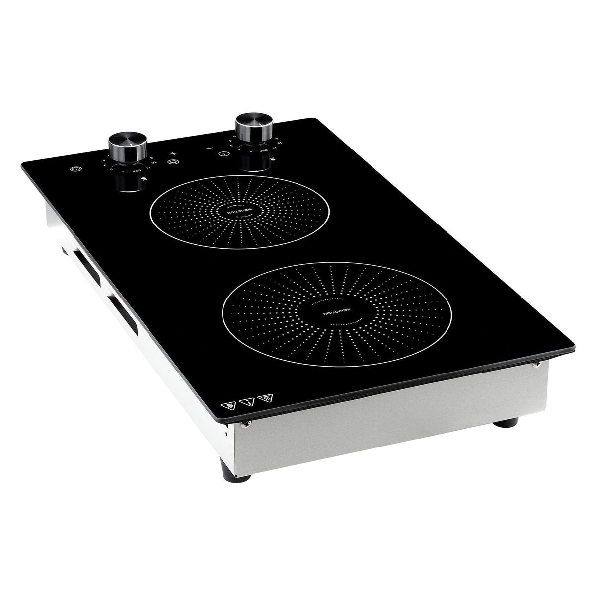 Induction Cooktop 12inch 2 Burners Built-in Electric Stove 220V 3500W, Induction Burner for Kitchen, with 11 Power Levels, Knob Control, Ceramic Glass Surface, Child Lock