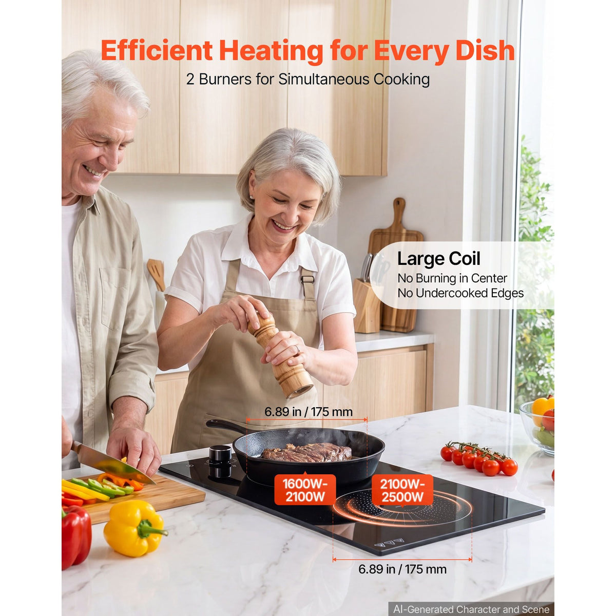Induction Cooktop 12inch 2 Burners Built-in Electric Stove 220V 3500W, Induction Burner for Kitchen, with 11 Power Levels, Knob Control, Ceramic Glass Surface, Child Lock
