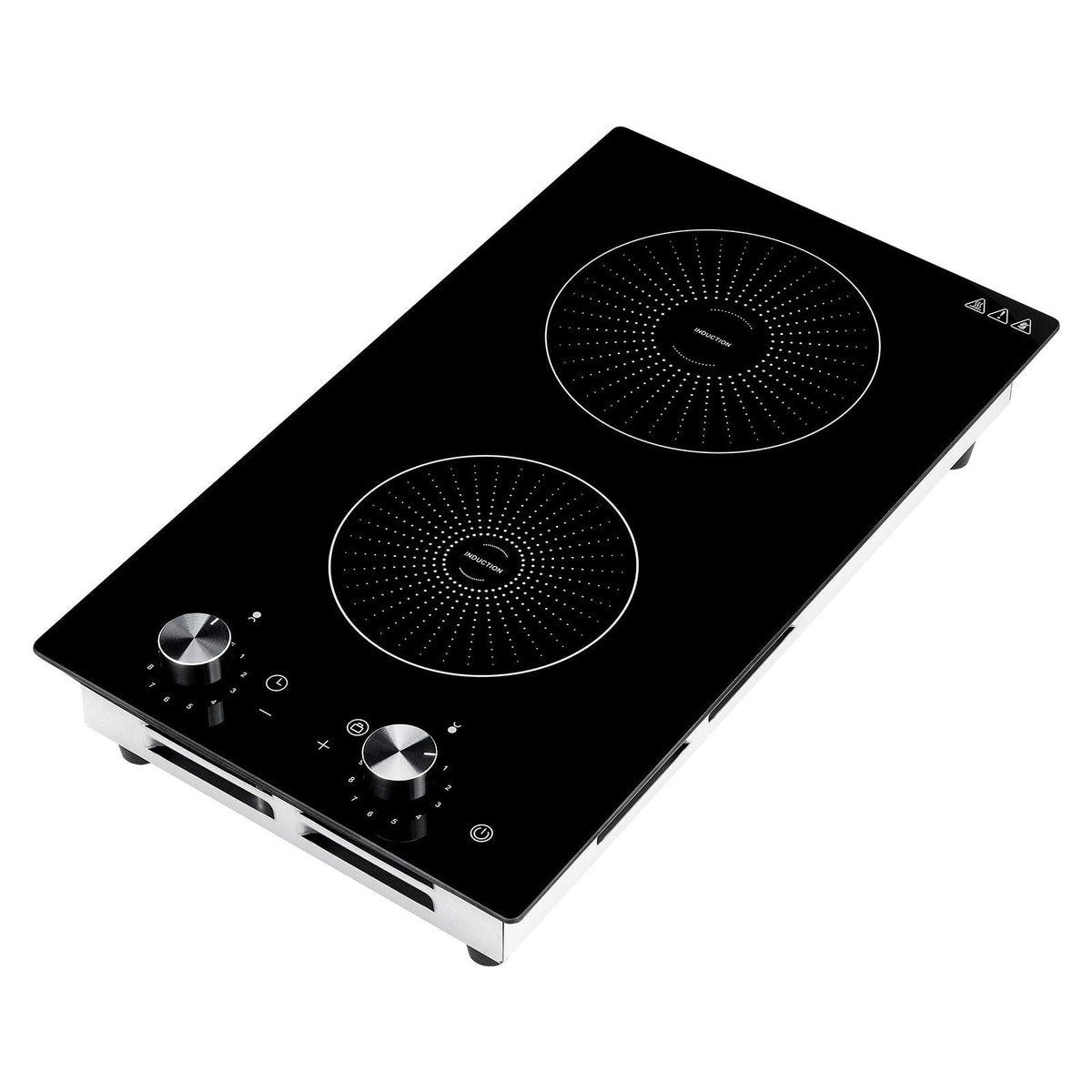 Induction Cooktop 12inch 2 Burners Built-in Electric Stove 220V 3500W, Induction Burner for Kitchen, with 11 Power Levels, Knob Control, Ceramic Glass Surface, Child Lock