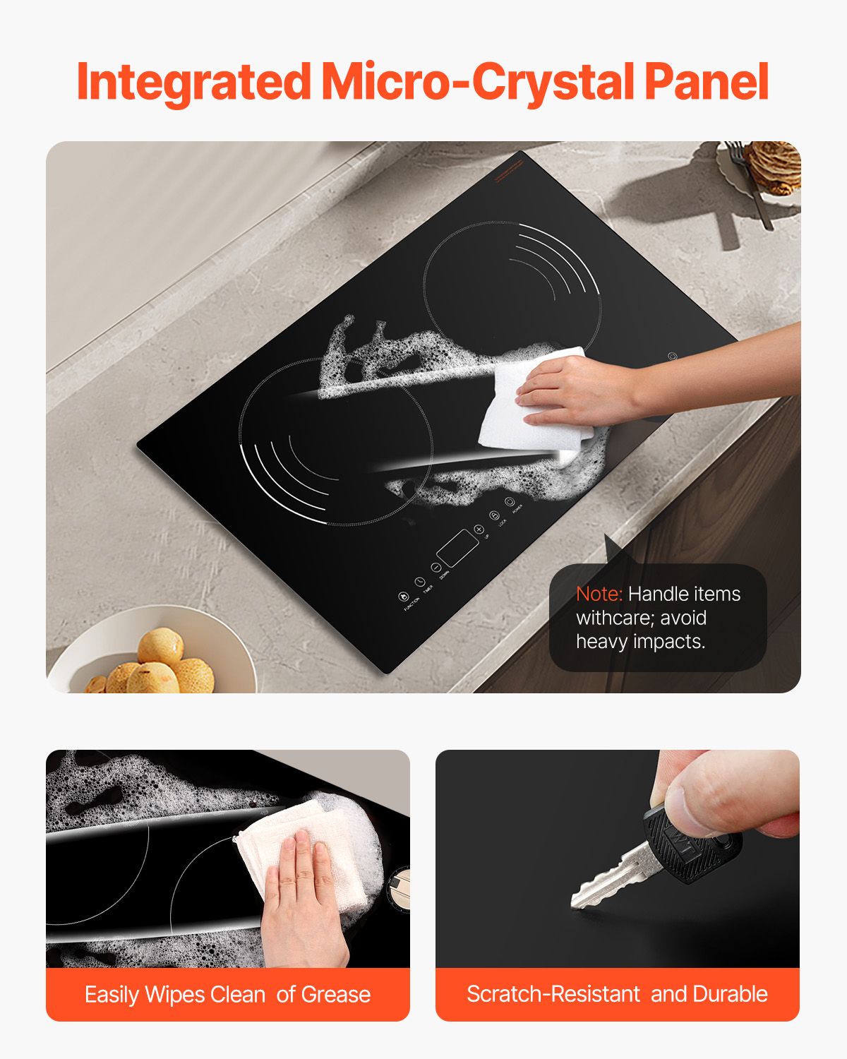 Induction Cooktop, 1800W Electric Countertop Burner, 2 Burner Touch Control Stove, Built-in Induction Cooktop with 9 Power Settings, Child Safety Lock, Timer, Glass Surface