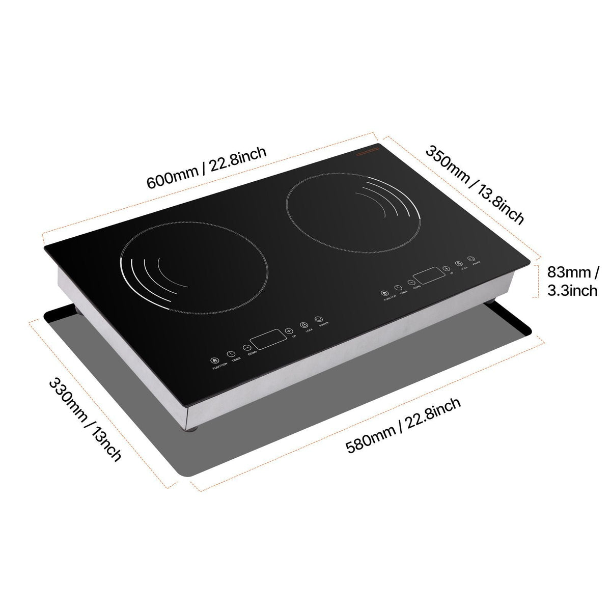 Induction Cooktop, 1800W Electric Countertop Burner, 2 Burner Touch Control Stove, Built-in Induction Cooktop with 9 Power Settings, Child Safety Lock, Timer, Glass Surface