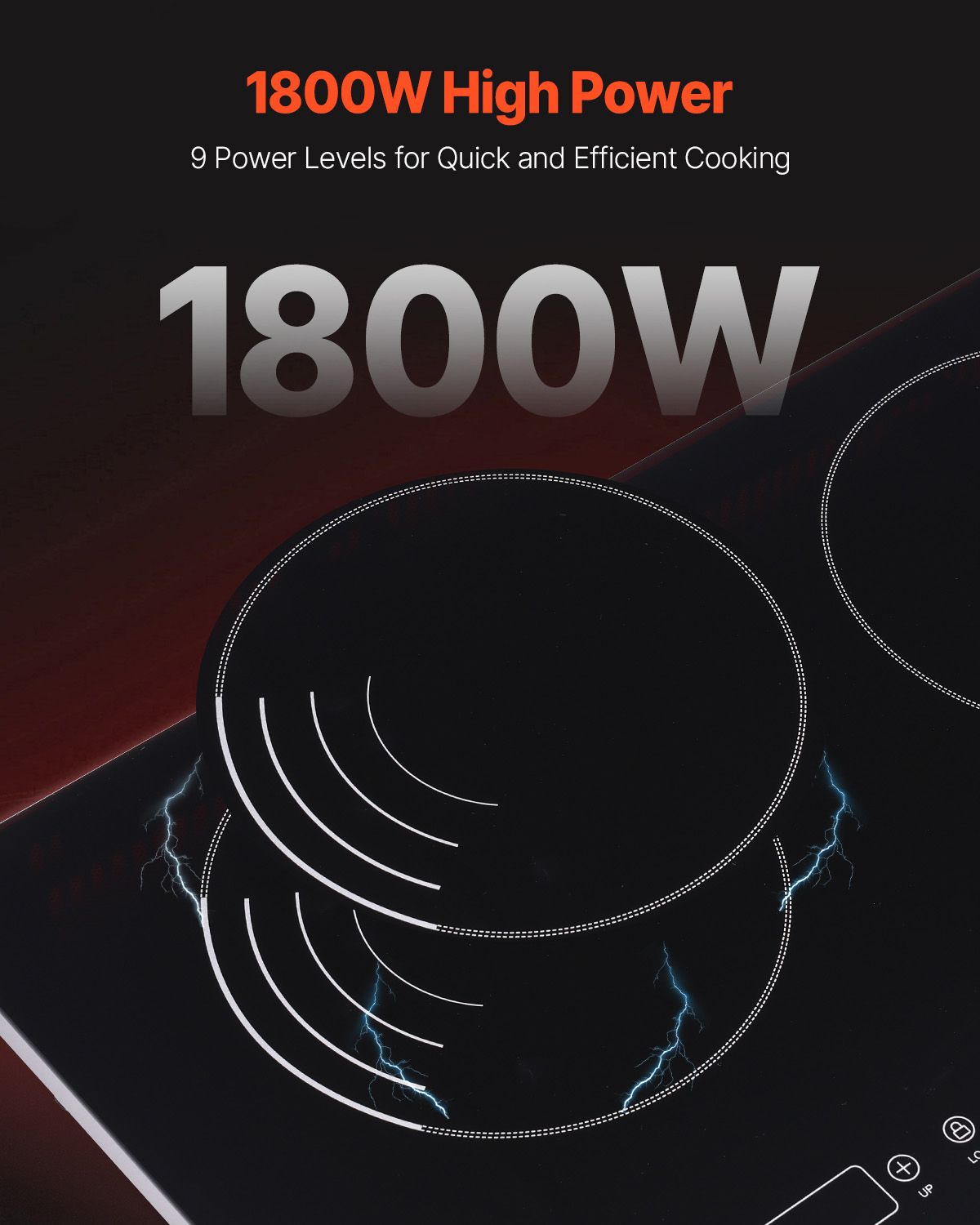 Induction Cooktop, 1800W Electric Countertop Burner, 2 Burner Touch Control Stove, Built-in Induction Cooktop with 9 Power Settings, Child Safety Lock, Timer, Glass Surface