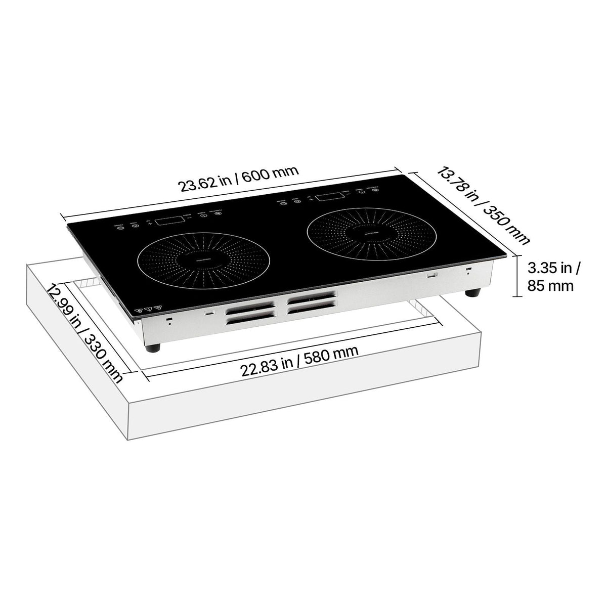 Induction Cooktop 24inch 2 Burners Built-in Electric Stove 110V 1800W, Countertop Induction Burner, with 9 Power Levels, LED Touch Screen, Ceramic Glass Surface, Child Lock, for Kitchen, RV