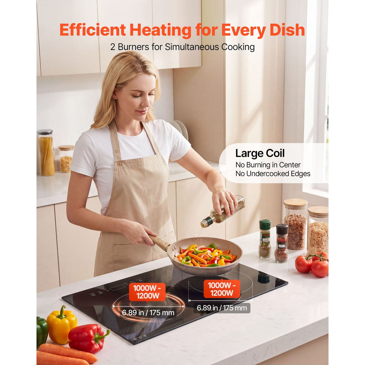 Induction Cooktop 24inch 2 Burners Built-in Electric Stove 110V 1800W, Countertop Induction Burner, with 9 Power Levels, LED Touch Screen, Ceramic Glass Surface, Child Lock, for Kitchen, RV