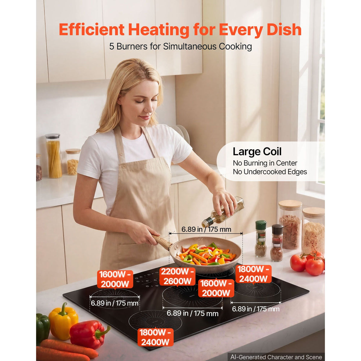 Induction Cooktop 30inch 5 Burners Built-in Electric Stove 220V 9200W, Induction Burner for Kitchen, with 9 Power Levels, LED Touch Screen, Ceramic Glass Surface, Child Lock