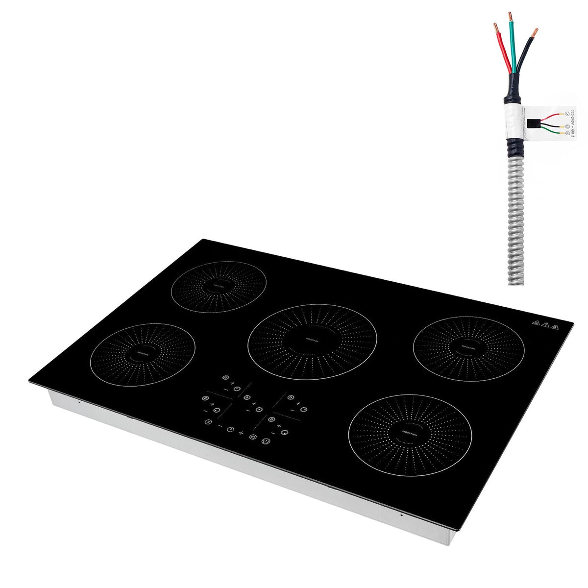 Induction Cooktop 30inch 5 Burners Built-in Electric Stove 220V 9200W, Induction Burner for Kitchen, with 9 Power Levels, LED Touch Screen, Ceramic Glass Surface, Child Lock