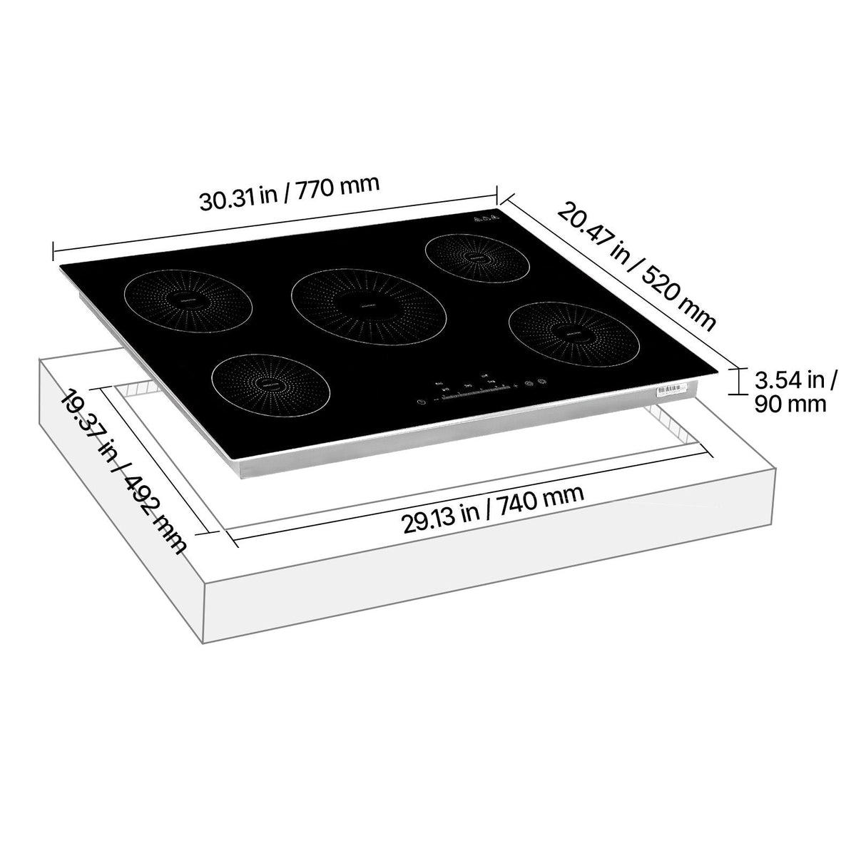 Induction Cooktop 30inch 5 Burners Built-in Electric Stove 220V 9200W, Induction Burner for Kitchen, with 9 Power Levels, LED Touch Screen, Ceramic Glass Surface, Child Lock