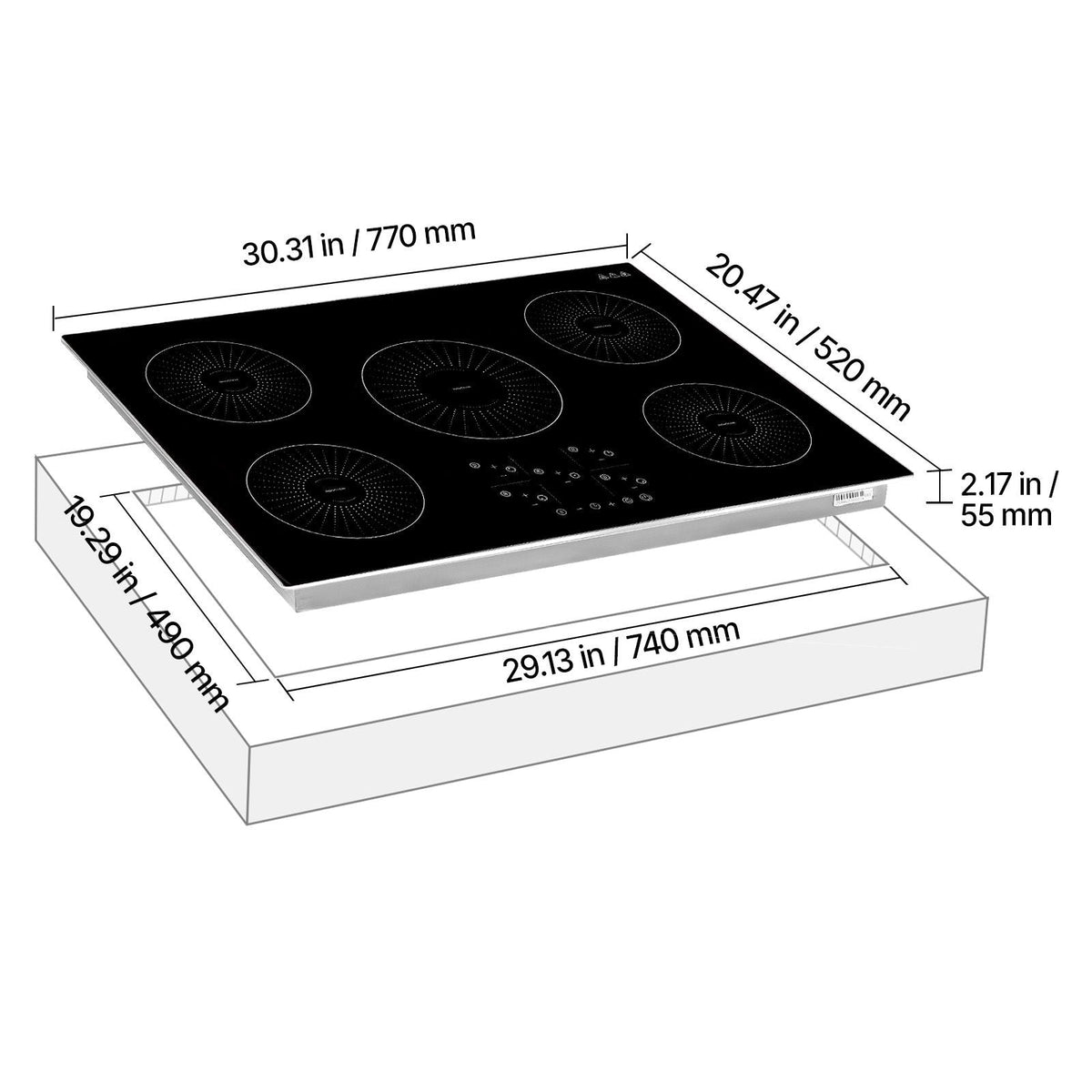 Induction Cooktop 30inch 5 Burners Built-in Electric Stove 220V 9200W, Induction Burner for Kitchen, with 9 Power Levels, LED Touch Screen, Ceramic Glass Surface, Child Lock