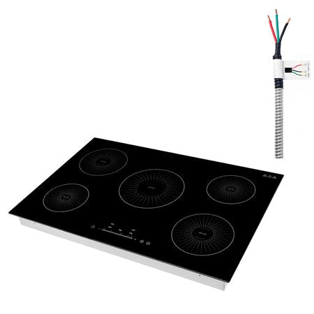 Induction Cooktop 30inch 5 Burners Built-in Electric Stove 220V 9200W, Induction Burner for Kitchen, with 9 Power Levels, LED Touch Screen, Ceramic Glass Surface, Child Lock
