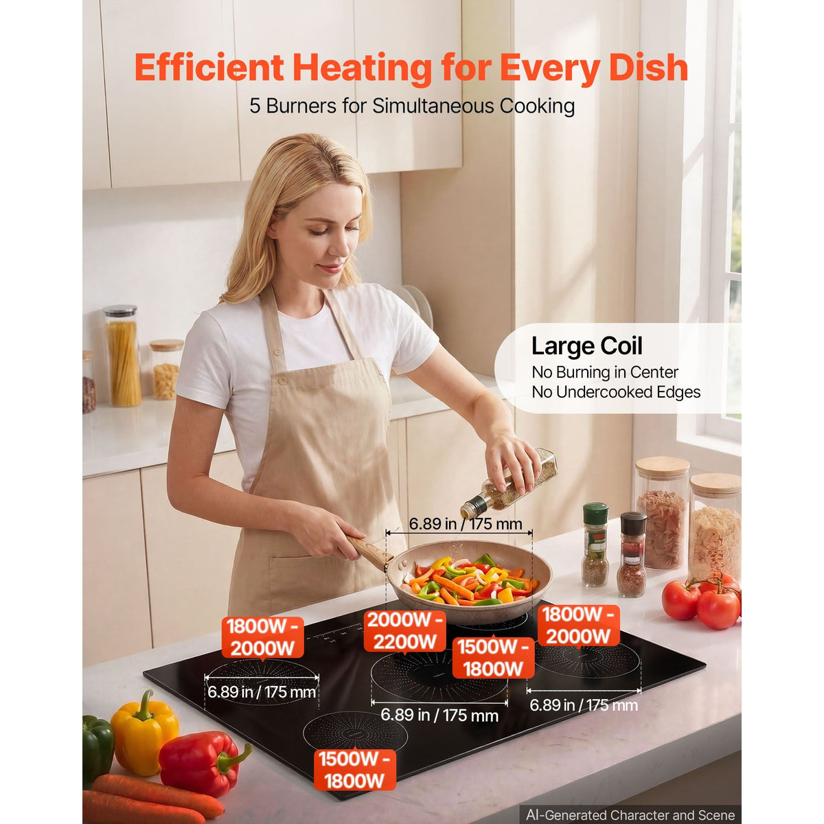 Induction Cooktop 30inch 5 Burners Built-in Electric Stove 220V 9200W, Induction Burner for Kitchen, with 9 Power Levels, LED Touch Screen, Ceramic Glass Surface, Child Lock