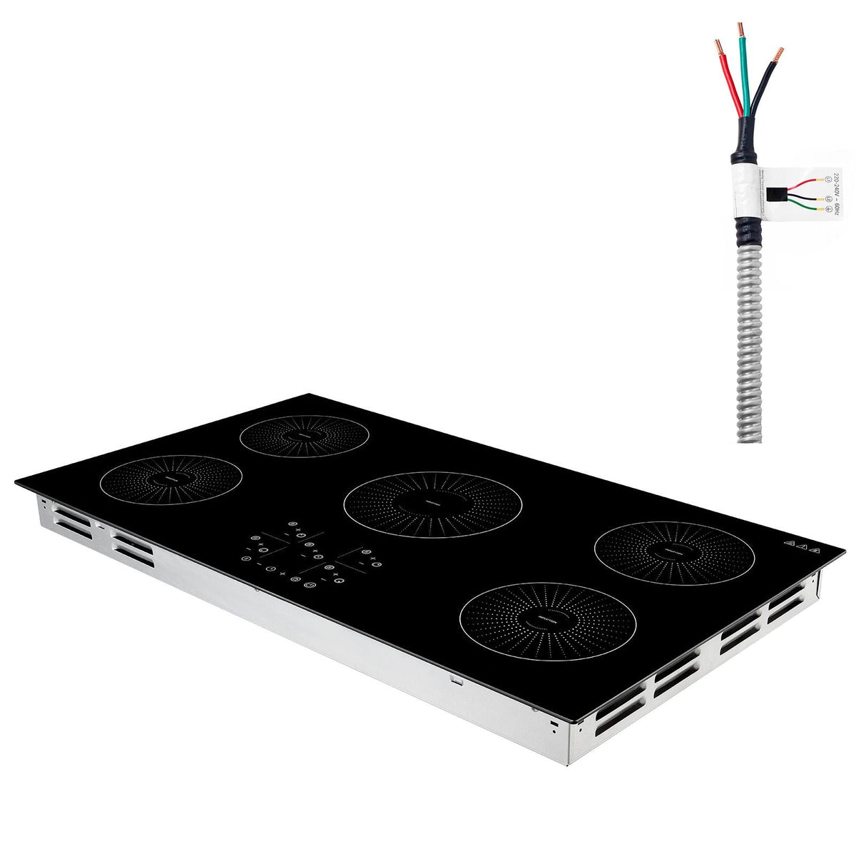 Induction Cooktop 36inch 5 Burners Built-in Electric Stove 220V 9200W, Induction Burner for Kitchen, with 9 Power Levels, LED Touch Screen, Ceramic Glass Surface, Child Lock