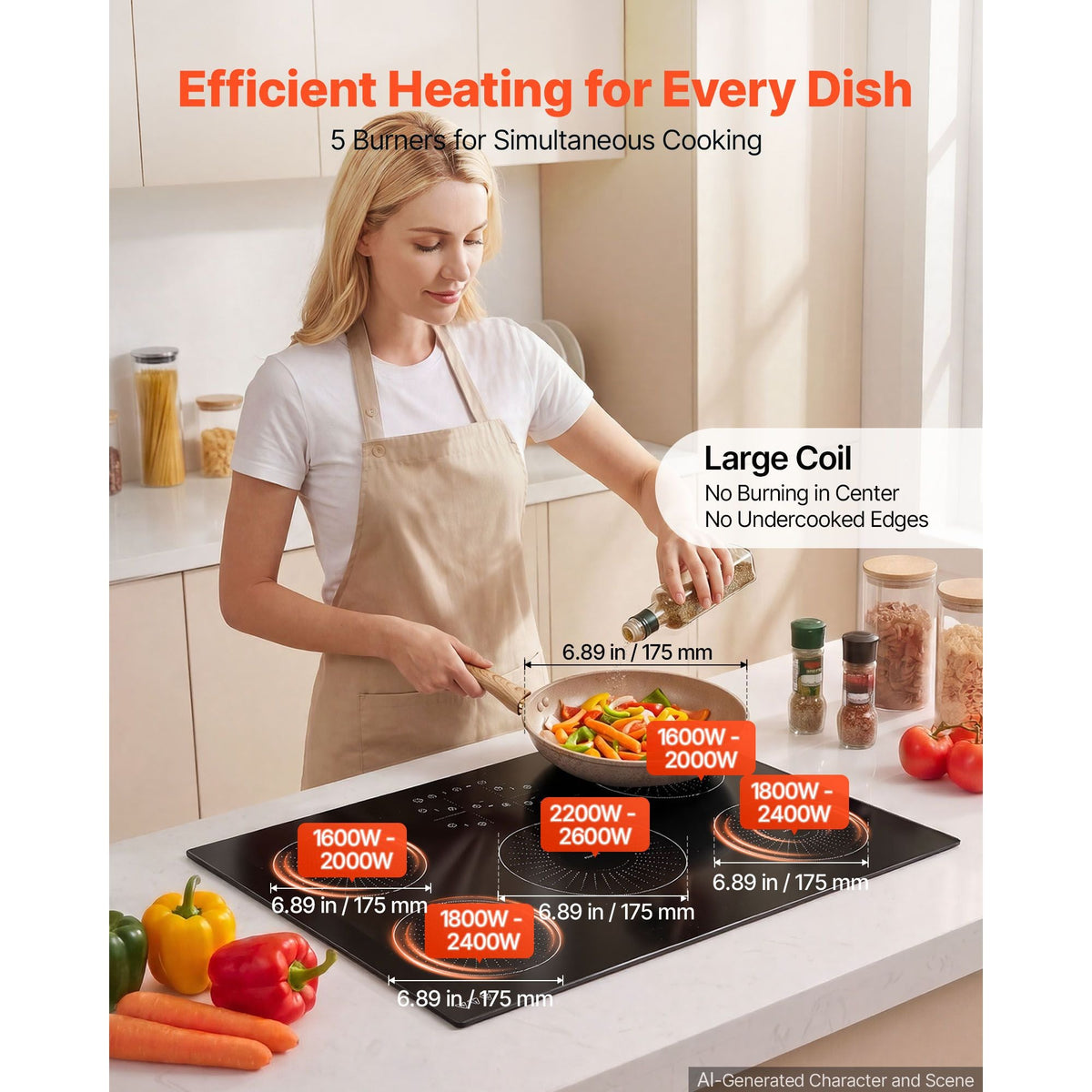 Induction Cooktop 36inch 5 Burners Built-in Electric Stove 220V 9200W, Induction Burner for Kitchen, with 9 Power Levels, LED Touch Screen, Ceramic Glass Surface, Child Lock