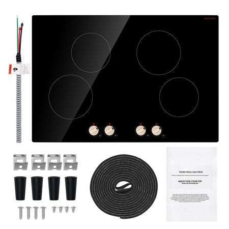 Induction Cooktop, 6600W Electric Countertop Burner, 4 Burner Knob Control Stove, Built-in Induction Cooktop with 12 Temperature Settings, Glass Surface, Auto Shut-Off