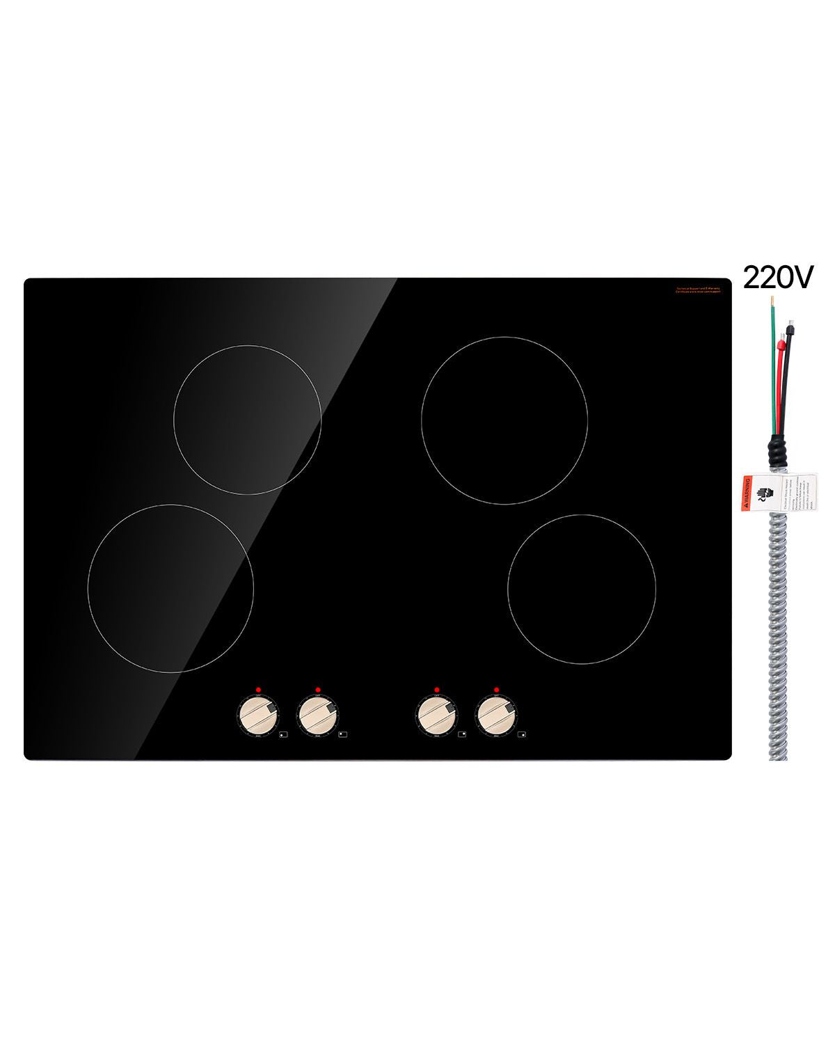 Induction Cooktop, 6600W Electric Countertop Burner, 4 Burner Knob Control Stove, Built-in Induction Cooktop with 12 Temperature Settings, Glass Surface, Auto Shut-Off