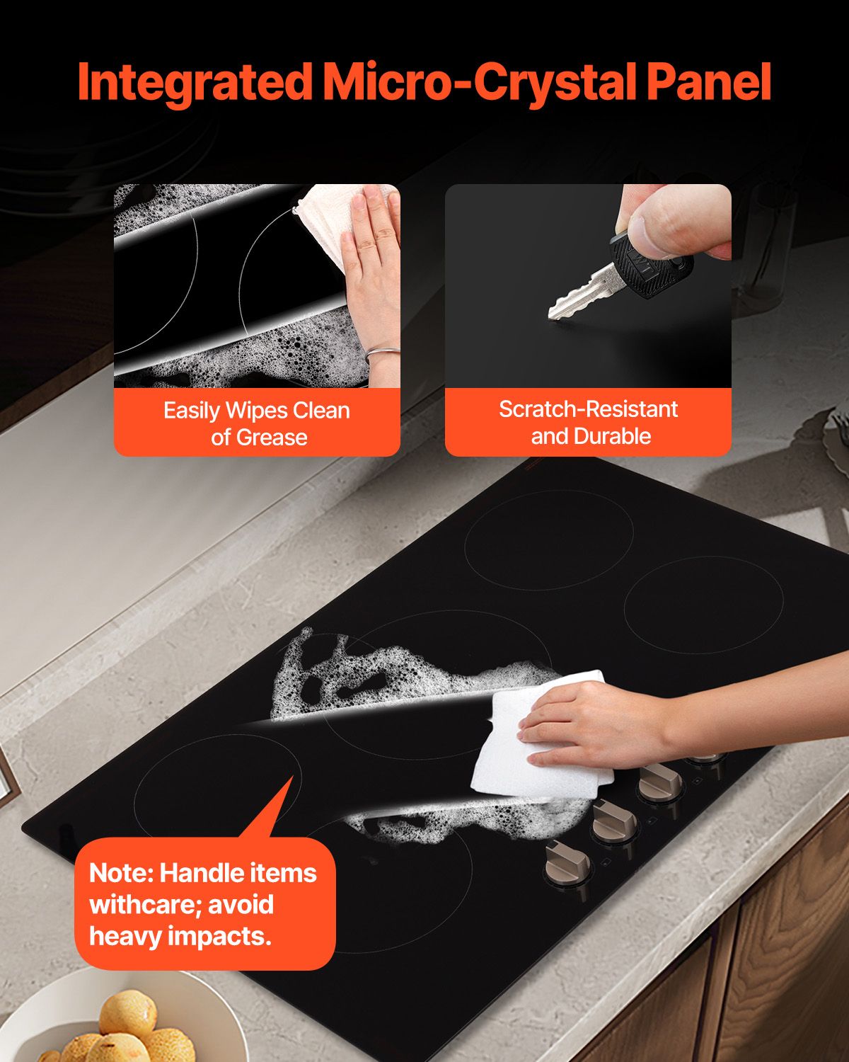 Induction Cooktop, 9200W Electric Countertop Burner, 5 Burner Knob Control Stove, Built-in Induction Cooktop with 12 Temperature Settings, Glass Surface, Auto Shut-Off