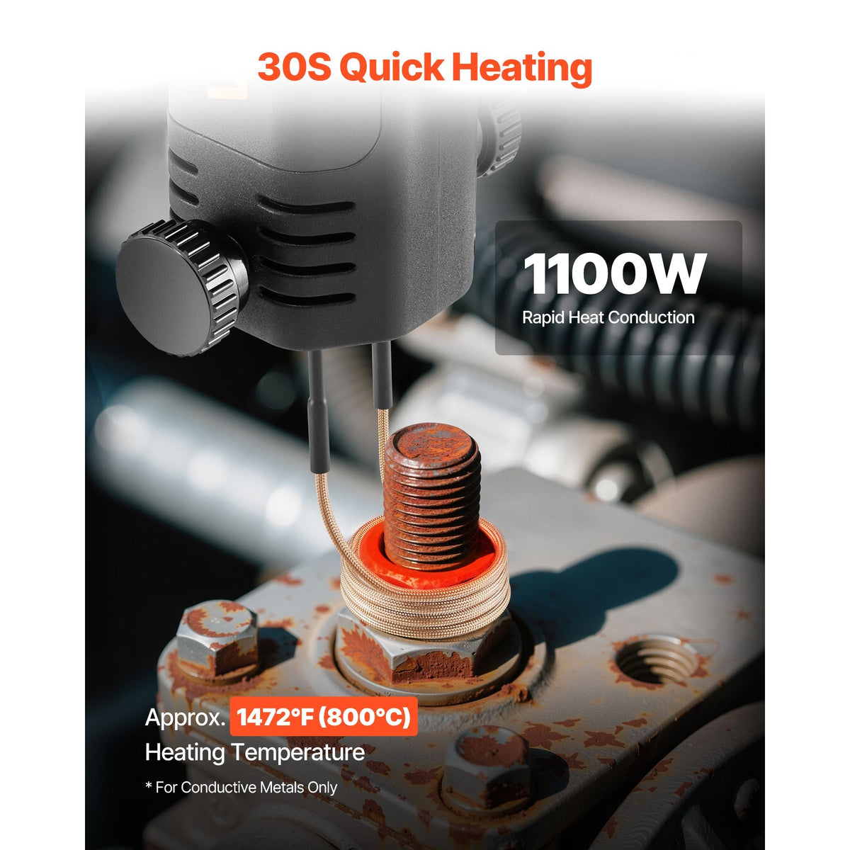 Induction Heater Bolt Removal, 1100W 110V Magnetic Induction Heater Kit, Handheld Nut Buster Tool, Mini Heating Machine for Rusty Screw Removing, Car Garage Repairing Tools with 3 Coil