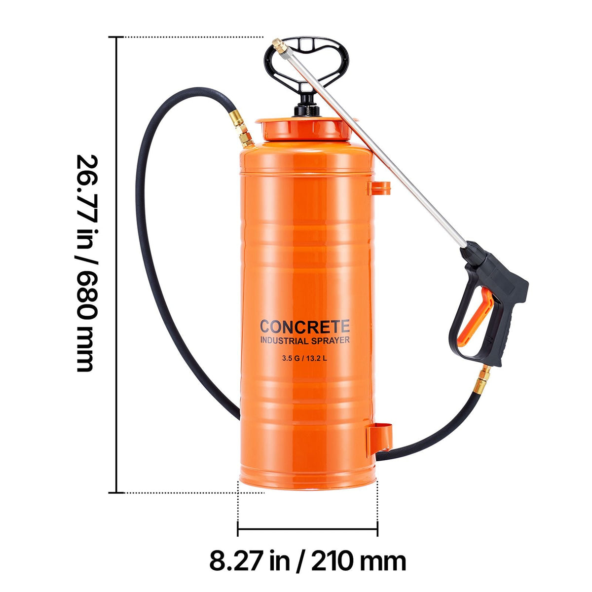 Industrial Concrete Sprayer, 3.5 Gallon Stainless Steel Sprayer, Heavy Duty Tri-Poxy Pump Sprayers, 20.5"Wand with Ergonomic Gun Handle, 48"& 120"Hose, 2 Brass Nozzles for Construction, Garden