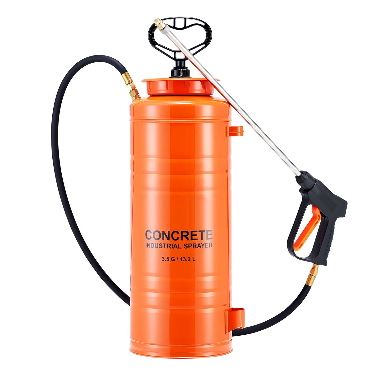 Industrial Concrete Sprayer, 3.5 Gallon Stainless Steel Sprayer, Heavy Duty Tri-Poxy Pump Sprayers, 20.5"Wand with Ergonomic Gun Handle, 48"& 120"Hose, 2 Brass Nozzles for Construction, Garden