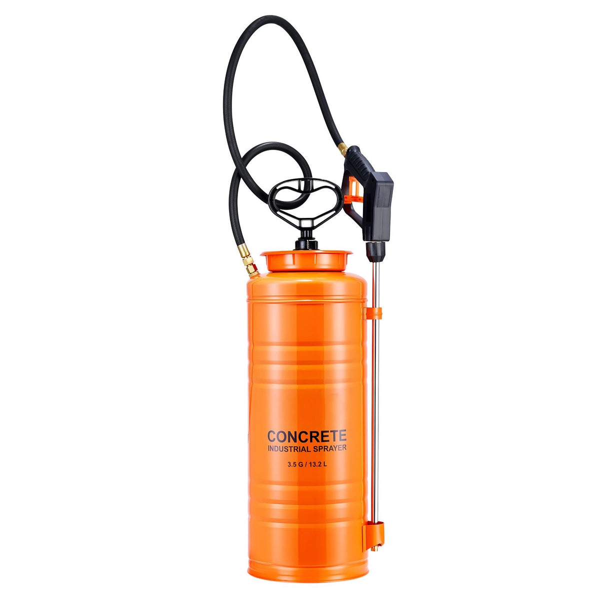 Industrial Concrete Sprayer, 3.5 Gallon Stainless Steel Sprayer, Heavy Duty Tri-Poxy Pump Sprayers, 20.5"Wand with Ergonomic Gun Handle, 48"& 120"Hose, 2 Brass Nozzles for Construction, Garden