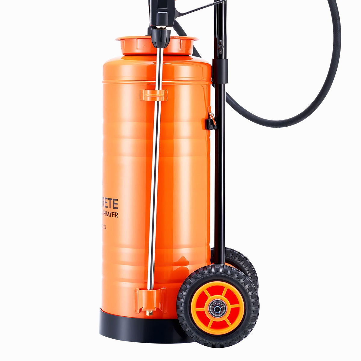 Industrial Concrete Sprayer with Wheeled Cart, 3.5 Gallon Stainless Steel Sprayer, Heavy Duty Tri-Poxy Pump Sprayers, 20.5"Wand, 48" & 120"Hoses, 2 Brass Nozzles for Construction, Lawn & Garden