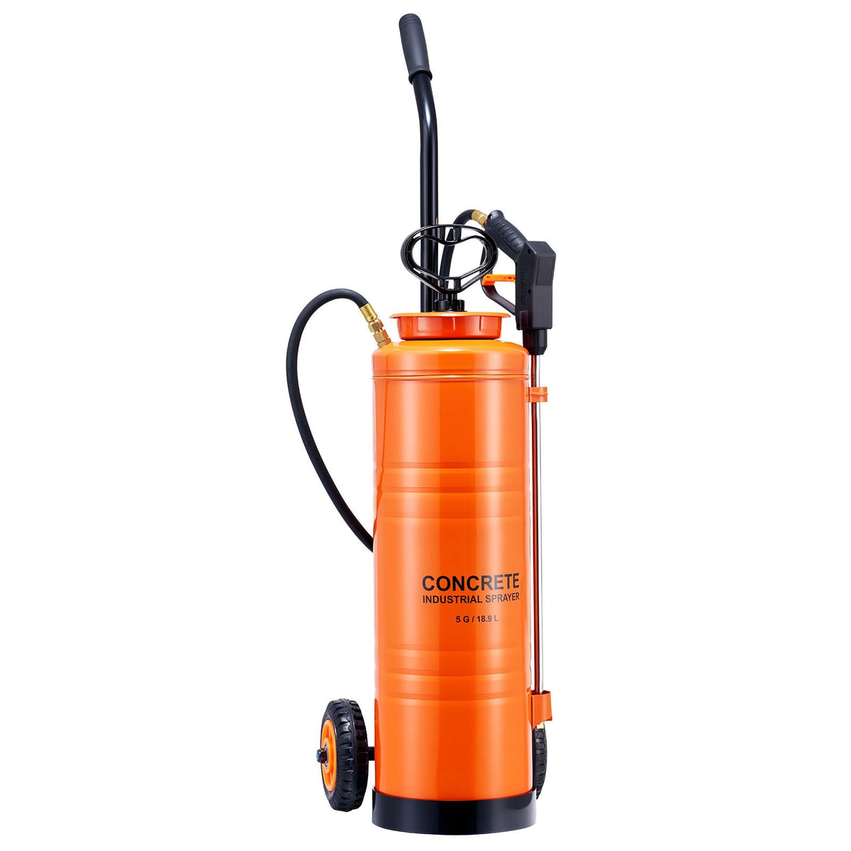 Industrial Concrete Sprayer with Wheeled Cart, 5 Gallon Stainless Steel Sprayer, Heavy Duty Tri-Poxy Pump Sprayers, 20.5''Wand, 48" & 120" Hoses, 2 Brass Nozzles for Construction, Lawn & Garden