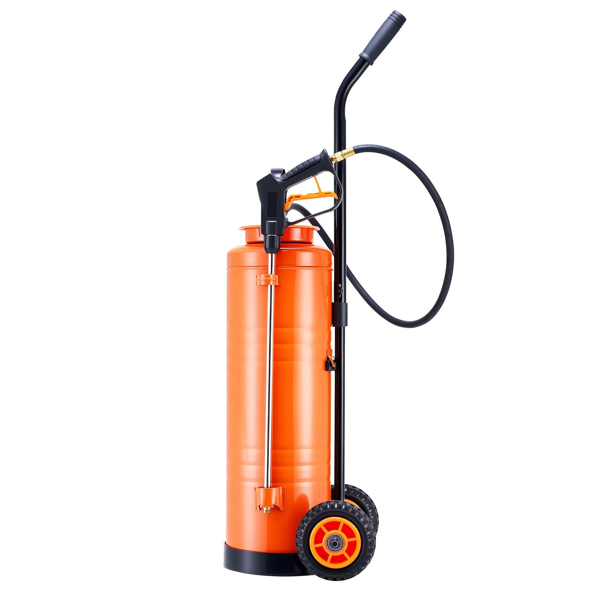 Industrial Concrete Sprayer with Wheeled Cart, 5 Gallon Stainless Steel Sprayer, Heavy Duty Tri-Poxy Pump Sprayers, 20.5''Wand, 48" & 120" Hoses, 2 Brass Nozzles for Construction, Lawn & Garden