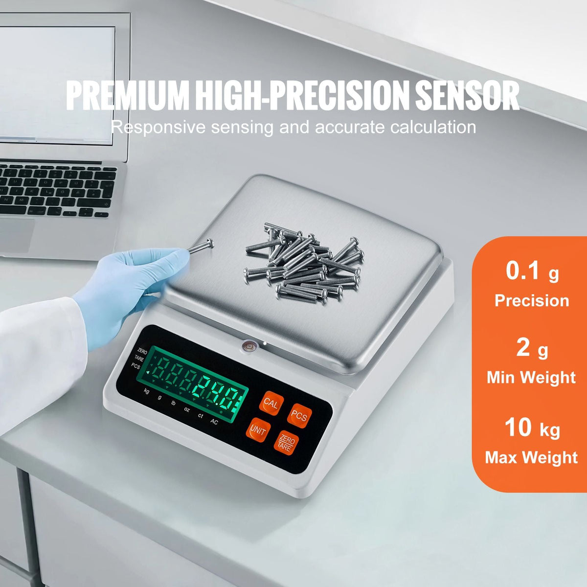 Industrial Counting Scale, 10 kg x 0.1 g, Digital Scale for Parts and Coins, g/kg/lb/oz/ct Units, Electronic Gram Scale Inventory Counting Scale Kitchen Jewelry Counting Scale with LED Screen