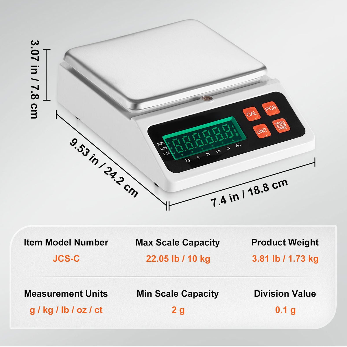 Industrial Counting Scale, 10 kg x 0.1 g, Digital Scale for Parts and Coins, g/kg/lb/oz/ct Units, Electronic Gram Scale Inventory Counting Scale Kitchen Jewelry Counting Scale with LED Screen