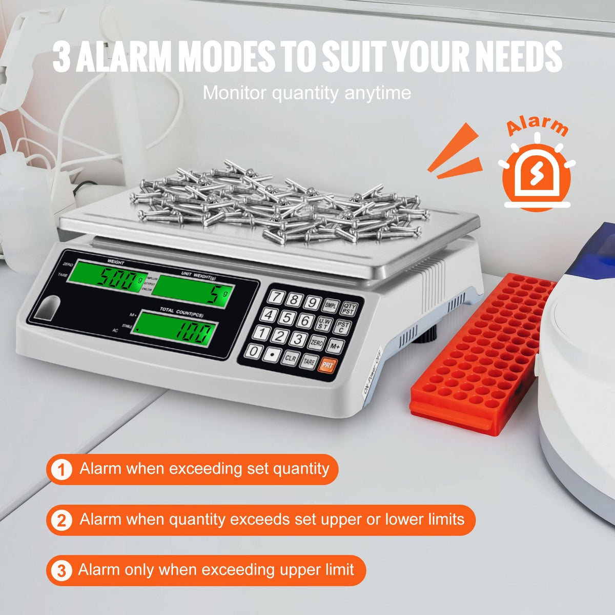 Industrial Counting Scale, 15 kg x 0.5 g, Digital Scale for Parts and Coins, g/kg/lb Units, Electronic Gram Scale Inventory Counting Scale Kitchen Jewelry Scale with RS232 Port and 3 LCD Screens